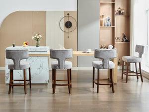 English Elm Mid Curved Backrest Bar Stools Set of 2 with Copper Nail Trim, High-Density Foam & Walnut Legs Gray W1143P296348