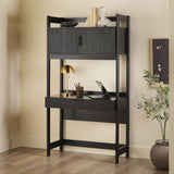 Holmes Modern Writing Desk with Outlet & USB Port, Reeded Drawer, and Hutch Storage Black WEHOL42OS3BL0 Walker Edison