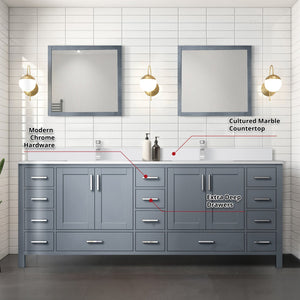 English Elm Dark Grey Double Bath Vanity 84" W x 22" D with Cultured Marble Top, Chrome Faucet & 34" Mirror, Durable Finish B2731S01114