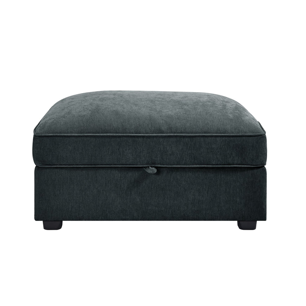 English Elm Ottoman with Hidden Storage & Chenille Upholstery, Crescent Design, Piped Details for Modern Homes Grey W3041P293506