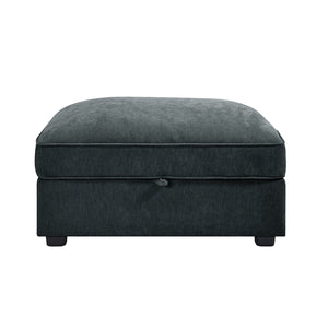 English Elm Ottoman with Hidden Storage & Chenille Upholstery, Crescent Design, Piped Details for Modern Homes Grey W3041P293506