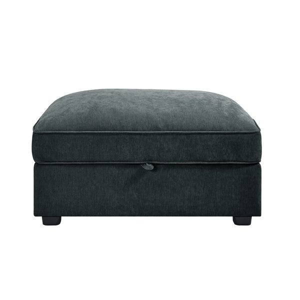 English Elm Ottoman with Hidden Storage & Chenille Upholstery, Crescent Design, Piped Details for Modern Homes Grey W3041P293506