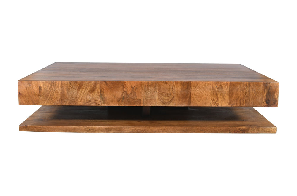 English Elm Modern Solid Wood Coffee Table Brown 54.2" x 39.5" Low Profile Two-Tier Handmade Premium Design B024P303936