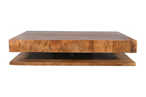 English Elm Modern Solid Wood Coffee Table Brown 54.2" x 39.5" Low Profile Two-Tier Handmade Premium Design B024P303936