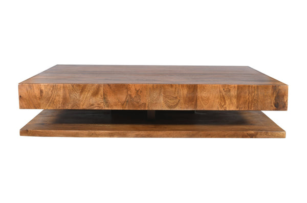 English Elm Modern Solid Wood Coffee Table Brown 54.2" x 39.5" Low Profile Two-Tier Handmade Premium Design B024P303936