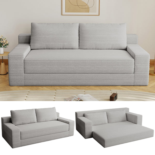 English Elm 70.87" Loveseat Sofa Bed Convertible, Corduroy Memory Foam Deep Seat, No Assembly, Antique Grey White T3936P386184