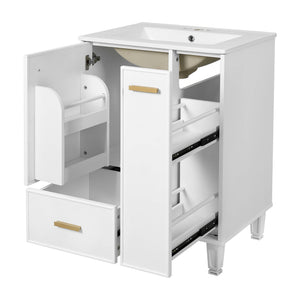 English Elm Christopher Knight Home® - 24" Bathroom Vanity with Ceramic Sink, Solid Wood Frame, Soft-Close Drawers & Ample Storage Appeal White N759P269734K