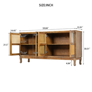 English Elm Retro 4-Door Sideboard with Spacious Adjustable Shelves, Solid Wood Legs, Spray-Painted MDF Finish Antique brown W2696P256248
