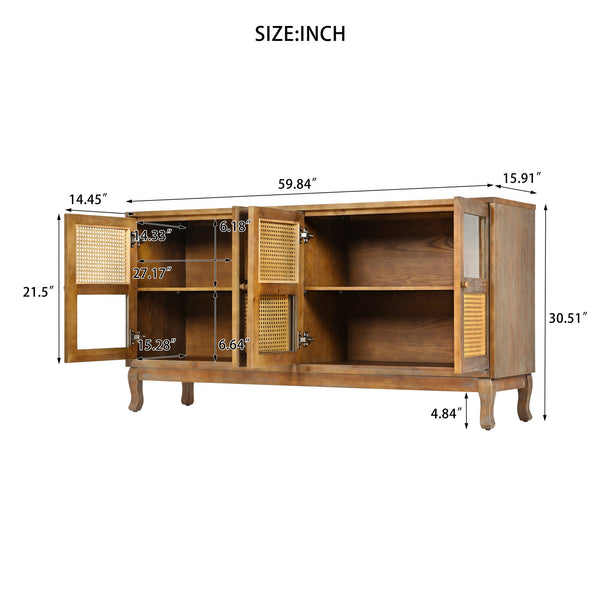 English Elm Retro 4-Door Sideboard with Spacious Adjustable Shelves, Solid Wood Legs, Spray-Painted MDF Finish Antique brown W2696P256248