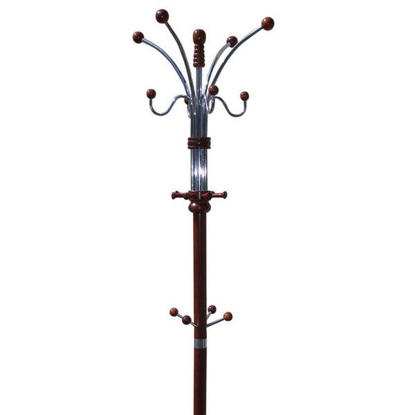 English Elm 73" Tall Chrome and Wood Coat Rack with 60 lb Capacity, Composite Wood Finish, Elegant Entryway Organizer Cherry B072115912