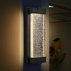 English Elm 19"(H) Black Aluminum Finish Outdoor Wall Light with Bubble Crystal Shade, 3000K LED, Weatherproof Sconce W2312P374979