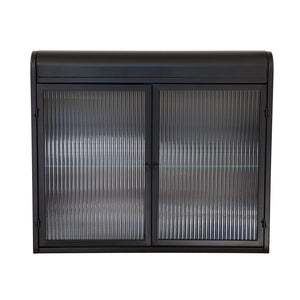 English Elm 2-Door Wall-Mounted Metal Storage Cabinet Antique Black with Fluted Tempered Glass Shelves & Knobs W3122P272920