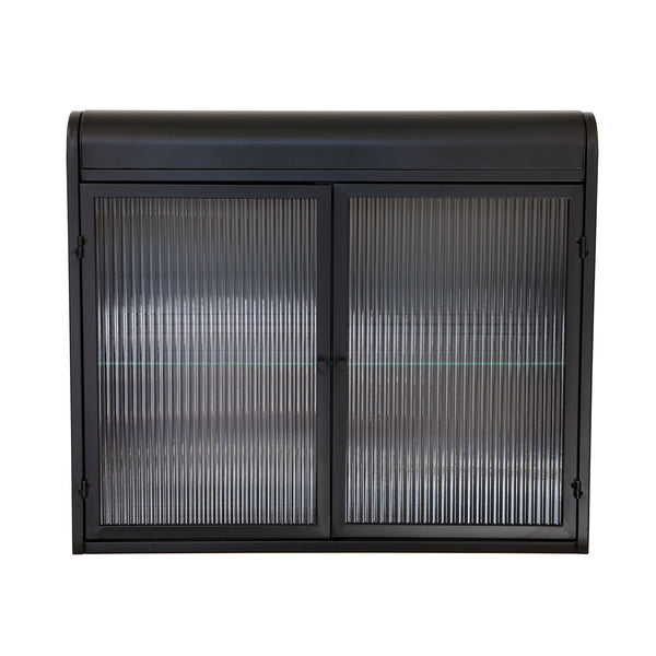 English Elm 2-Door Wall-Mounted Metal Storage Cabinet Antique Black with Fluted Tempered Glass Shelves & Knobs W3122P272920