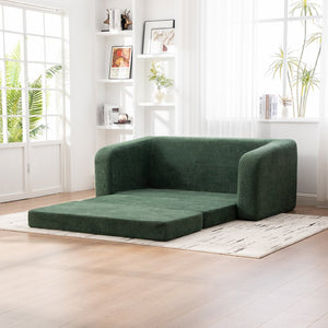 English Elm 71" Chenille Pull Out Sleeper Loveseat Convertible Floor Couch for Dorm or Guest Bedroom Green W3118P388901