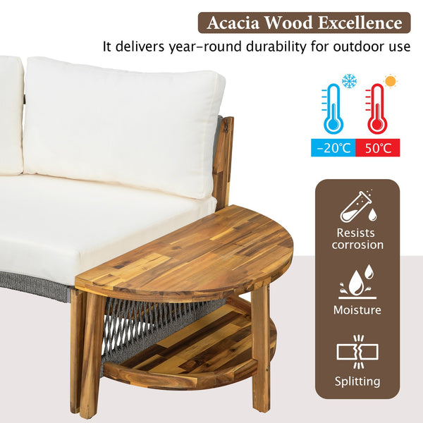 English Elm U_STYLE 6-Person Outdoor Seating Group with Acacia Coffee Table, Cushions, High-Density Foam Comfort Beige WY000428AAA