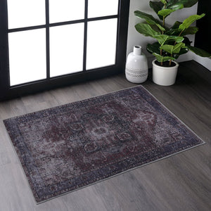 English Elm Maval Burgundy Washable Rug 2' X 3' – Soft Chenille Doormat With Non-Slip Design For Any Space B189P189024