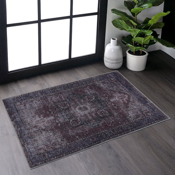 English Elm Maval Burgundy Washable Rug 2' X 3' – Soft Chenille Doormat With Non-Slip Design For Any Space B189P189024