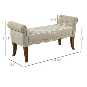 English Elm HOMCOM Button-Tufted Traditional Bench with Rounded Arms, Linen Upholstery, 48.8" Entryway Seat W2225P249910