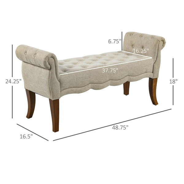 English Elm HOMCOM Button-Tufted Traditional Bench with Rounded Arms, Linen Upholstery, 48.8" Entryway Seat W2225P249910