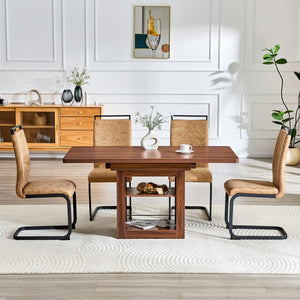 English Elm Expandable Walnut Dining Set with 4 Techno Fabric Chairs for Modern Kitchen W1151S04707