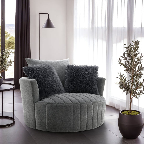 English Elm Transitional Hoople Channel Tufted Swivel Chair with Curved Back and 360° Base Upholstered Accent Piece Dark Gray 45 L x 43 W x 26 H B2741P400832