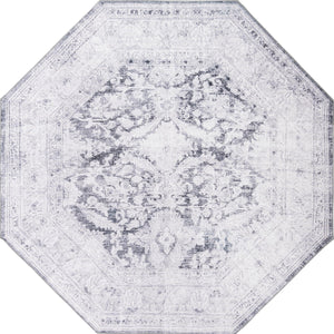 Unique Loom Timeless Thaddeus Machine Made Overdyed Rug Charcoal, Ivory 7' 7" x 7' 7"