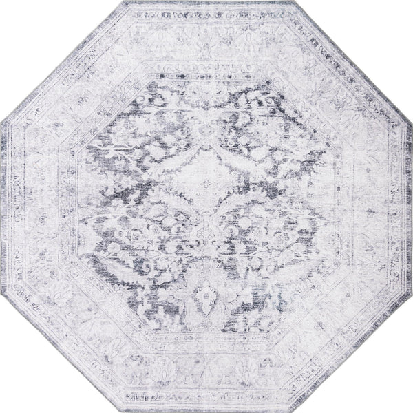 Unique Loom Timeless Thaddeus Machine Made Overdyed Rug Charcoal, Ivory 7' 7" x 7' 7"