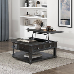 English Elm Living Lift-Top Coffee Table with Hidden Storage, Dovetail Drawer, Open Shelves, Casters & Pewter Knobs Charcoal 42.25 L x 42 W x 11.25 H B011P298843