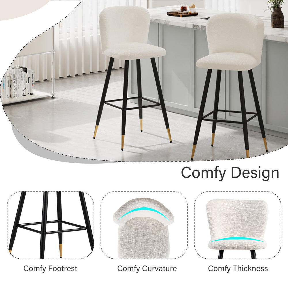 English Elm Christopher Knight Home® - 30'' Modern Barstool with White Fabric Seat, Ergonomic Curved Back, Black Legs & Gold Tips N780P228980W