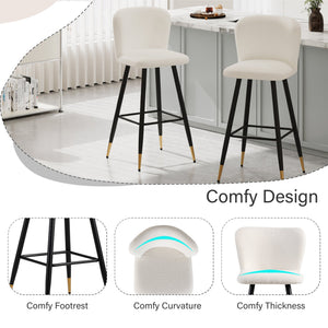 English Elm Christopher Knight Home® - 30'' Modern Barstool with White Fabric Seat, Ergonomic Curved Back, Black Legs & Gold Tips N780P228980W