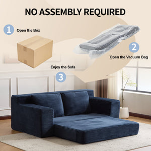 English Elm Loveseat Corduroy Bean Bag Sofa Bed with Memory Foam, Reversible Cushions, Plush Bolsters, No Assembly Required Dark Blue W3723P346939