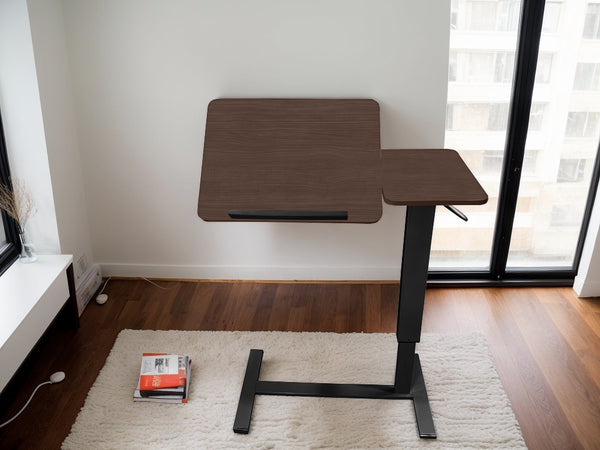 English Elm Bedside Adjustable Overbed Table with Wheels - Walnut MDF Top, Tilting Mobile Laptop Stand, Durable Rolling Desk W2641P298251