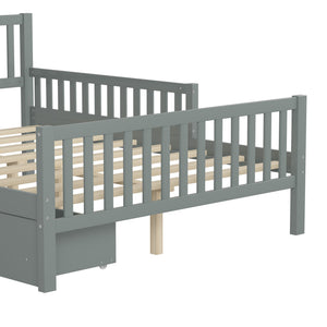 English Elm Full Wood Platform Bed with Headboard, Guardrails & Underbed Storage Drawers – Sturdy Pine Frame, 450LB Capacity Gray 78.25 L x 18.5 W x 6 H N733P172700E