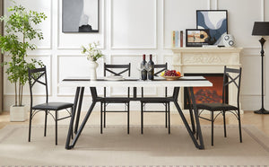 English Elm 70.9"Rectangular Modern Marble Grain Dining Table with Adjustable Steel Legs, Sturdy 330LB Load Capacity White+Black W1668P278055