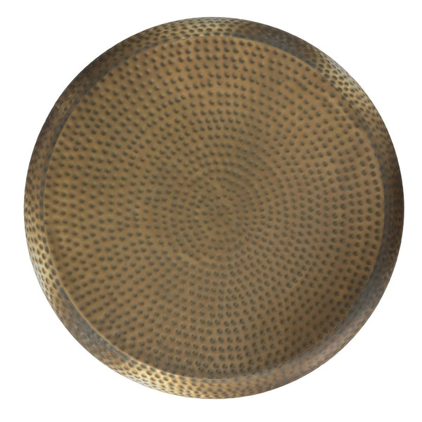 English Elm Preston Hand-hammered Iron Drum Coffee Table Antique Gold Sculptural Living Room Accent B136P429084