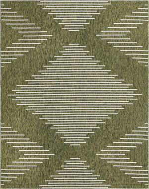 Unique Loom Outdoor Modern Tambor Machine Made Lines Rug Green, Ivory 9' 0" x 12' 0"