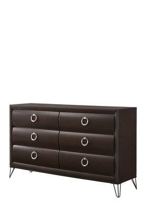 English Elm Tablita Dark Merlot Finish Dresser with 6 Drawers, Dovetail Construction, Felt Lined Top, Modern V Legs B2726P255731