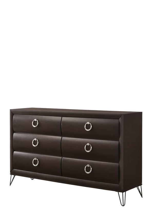 English Elm Tablita Dark Merlot Finish Dresser with 6 Drawers, Dovetail Construction, Felt Lined Top, Modern V Legs B2726P255731