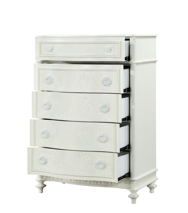 English Elm Dorothy Ivory Finish Chest with 5 Drawers, Turned Legs, Felt-Lined Top Drawer & 70lb Top Capacity B2726P294823