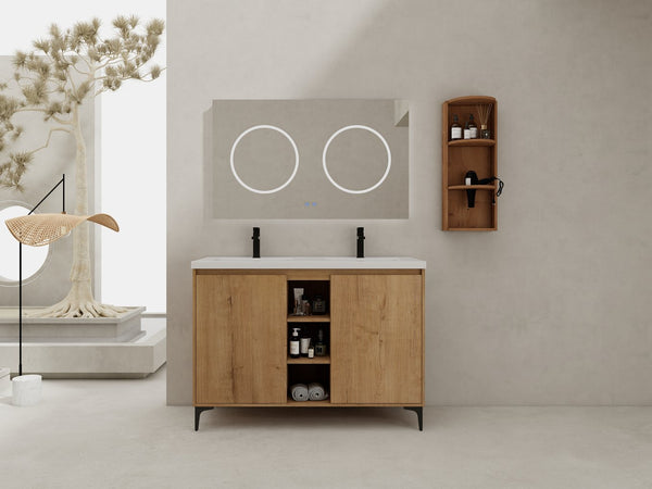 English Elm 48" Freestanding modern bathroom vanity with integrated white resin sink, soft-close doors, durable plywood finish Imitative Oak W999S00345