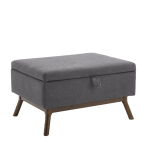 English Elm Mid-century square storage bench with solid wood frame, microfiber upholstery, versatile ottoman seat and tabletop functionality for living room and entryway appeal DARK GREY W1539P269656