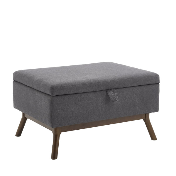 English Elm Mid-century square storage bench with solid wood frame, microfiber upholstery, versatile ottoman seat and tabletop functionality for living room and entryway appeal DARK GREY W1539P269656