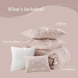 English Elm 5-Piece Sculpted Jacquard Comforter Set Full/Queen with Plush Polyester Fill, Elegant Texture Pink 12.99 L x 17.01 W x 6.5 H B035P408222
