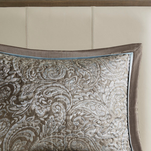JLA Home Madison Park - 5 Reversible Jacquard Bedspread Set with Paisley Motif, Taupe-Platinum Sheen, Quilted Elegance Blue/Brown MP13-4339