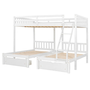 English Elm Full Over Twin Triple Bunk Bed Pine Wood Frame with Storage Drawers and Guardrails LT000343AAK-1