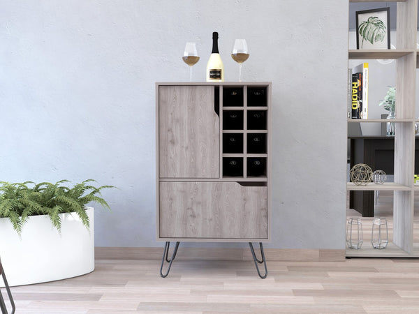 English Elm Sheffield L Shaped Bar Cabinet with Hairpin Legs Eight Cubbies Mid Century Modern Style B128P322512