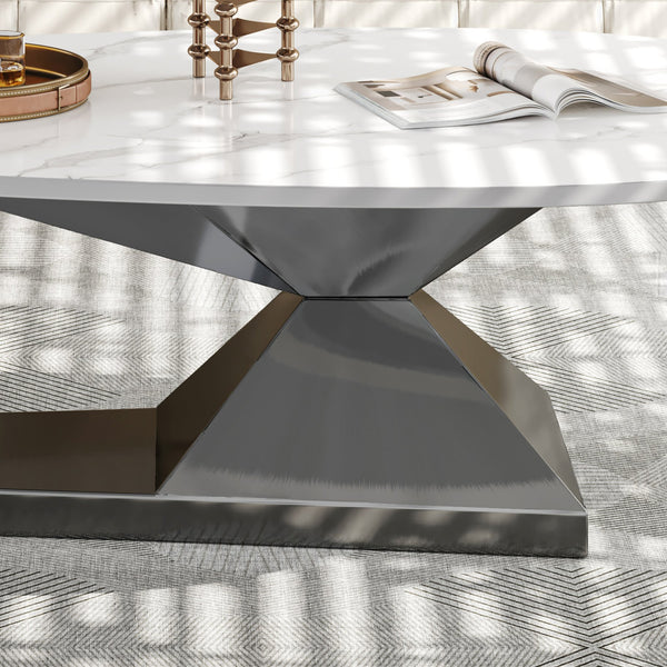English Elm Modern Sintered Stone Tabletop Coffee Table with Stainless Steel Base – Scratch, Heat & Stain Resistant Centerpiece Dark Gray,White W3136S00010
