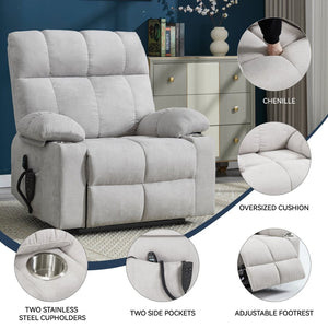 English Elm Dual Motor Power Lift Recliner with Massage Heat and Leatherair Upholstery for Living Room Beige W3224P295282
