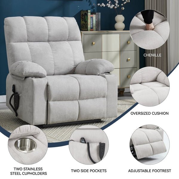 English Elm Dual Motor Power Lift Recliner with Massage Heat and Leatherair Upholstery for Living Room Beige W3224P295282