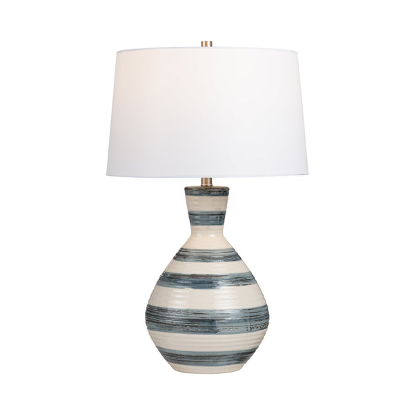 Crestview Collection Striped Ceramic Table Lamp - Hand-applied Navy Stripes, Tapered Shade, Elegant Transitional Design   Cvap3141